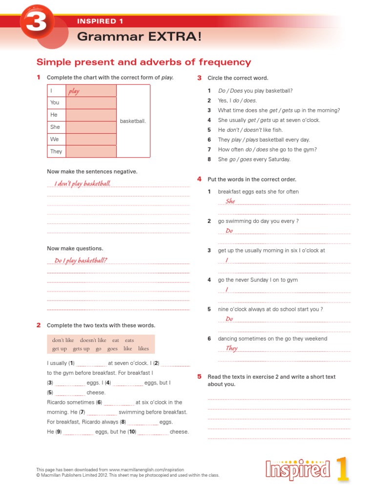 Grammar Extra Inspired 1 Unit 3 Simple Present And Adverbs Of Frequency Semiotics Linguistic Morphology