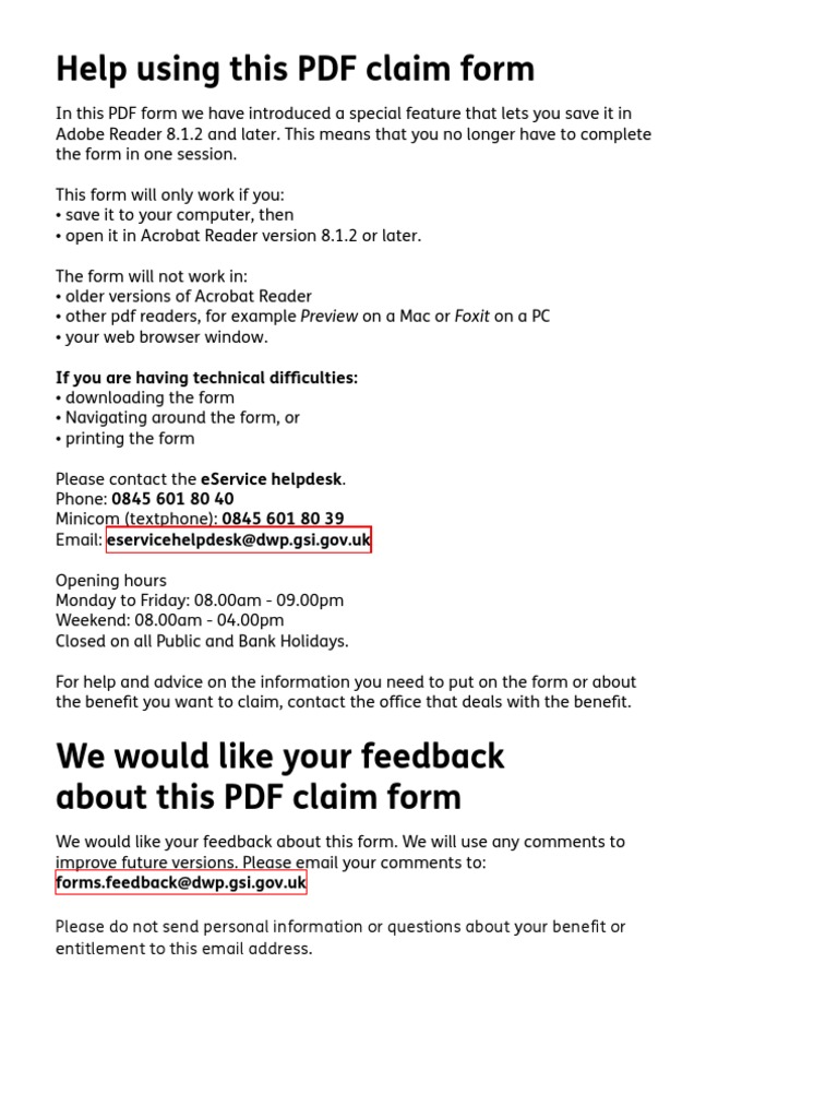Help Using This PDF Claim Form: If You Are Having Technical ...