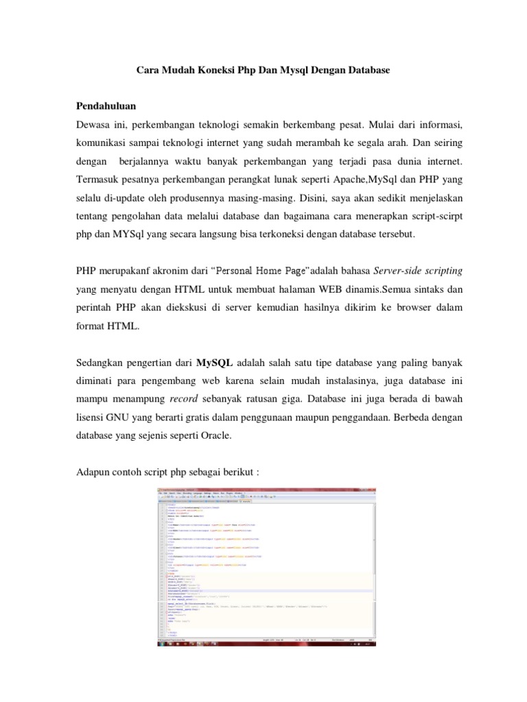 Cara Mudah Koneksi PHP Dan Mysql Dengan Database | PDF