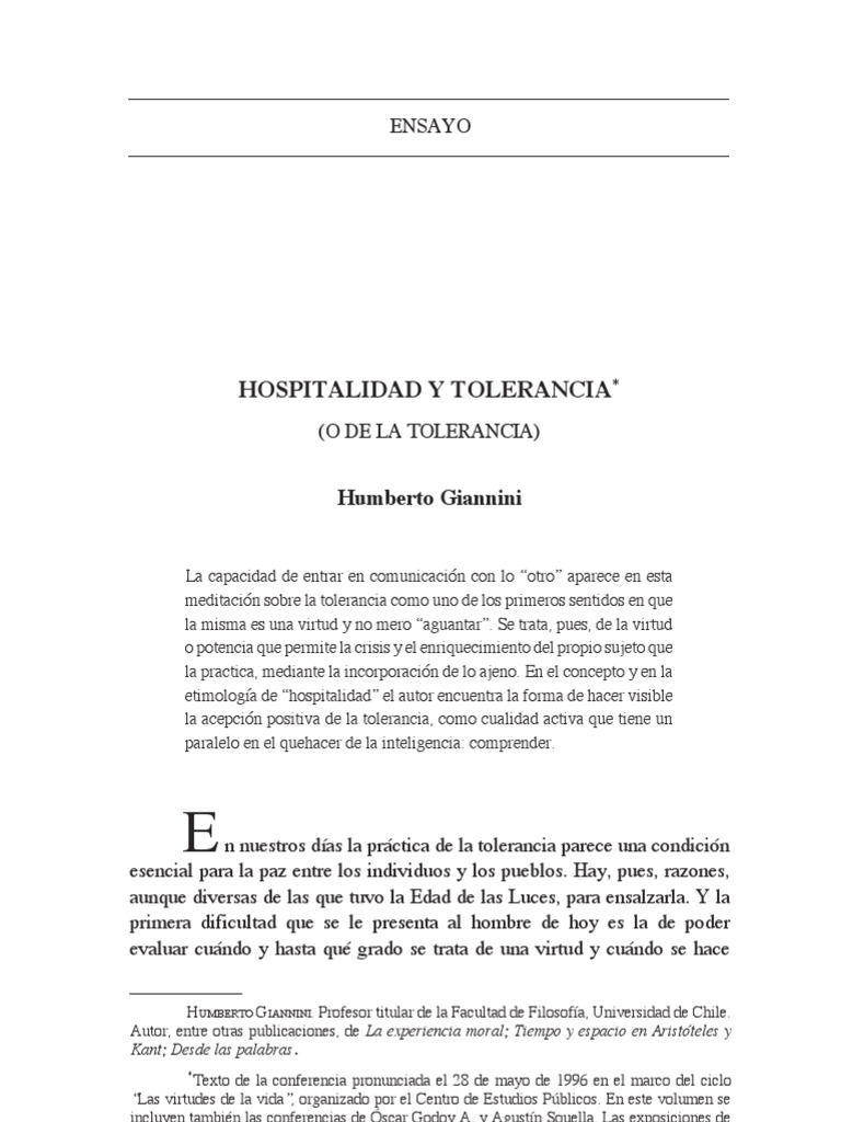 Hospitalidad Tolerancia | PDF | Relaciones personales, crianza y ...