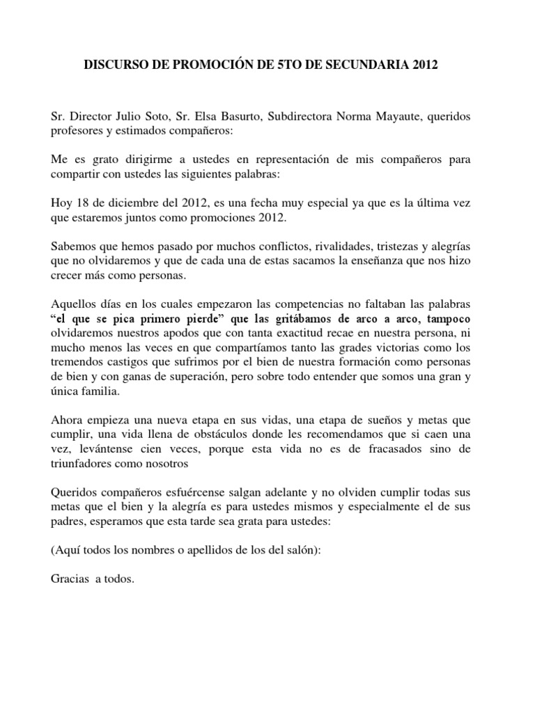 Carta De Despedida A Mis Compañeros De Secundaria Las
