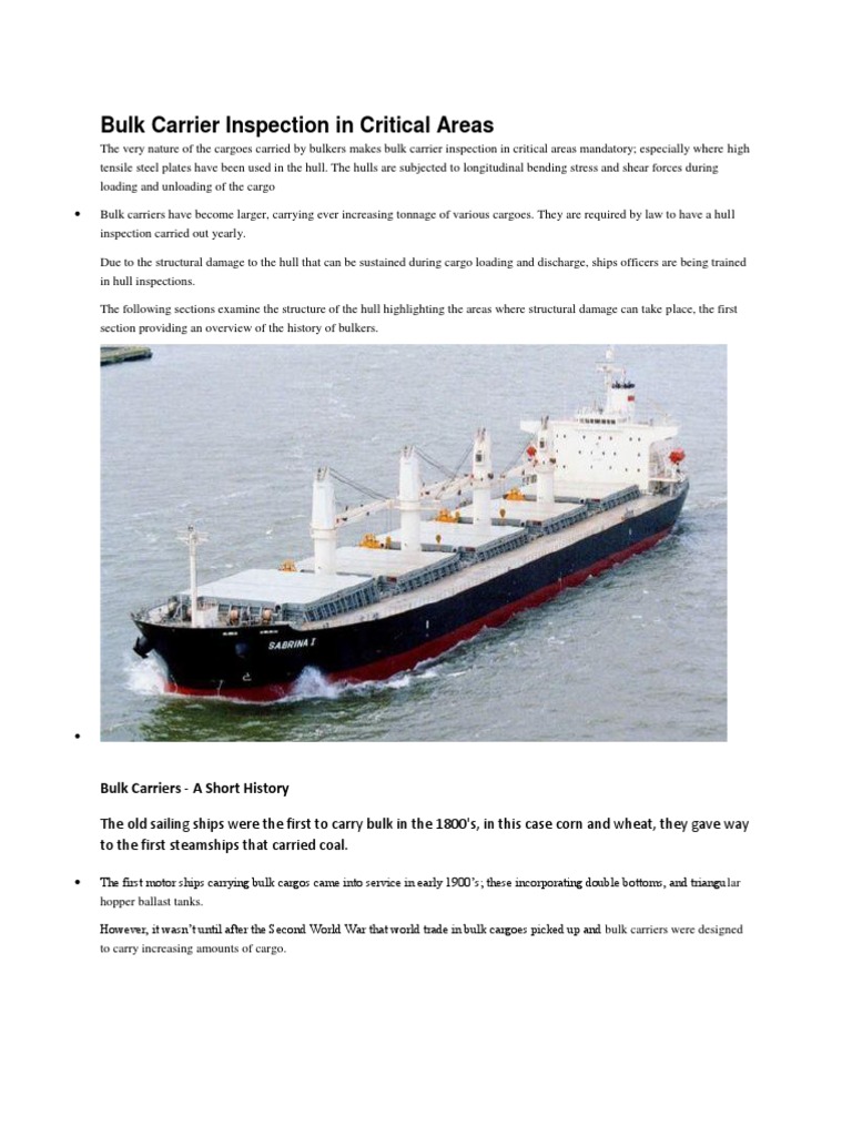 Critical Inspection of Bulk Carriers | PDF | Water Transport | Watercraft