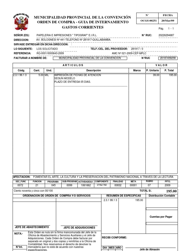 Orden de Compra y Servicio Economía Financiera