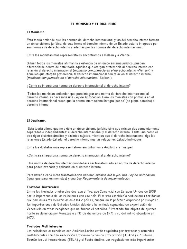 Monismo y Dualismo en Derecho Internacional | PDF | Monismo | Ley ...