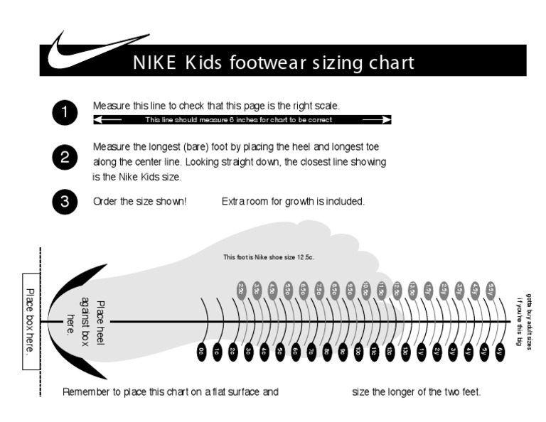 Nike Footwear Kids Sizing Chart