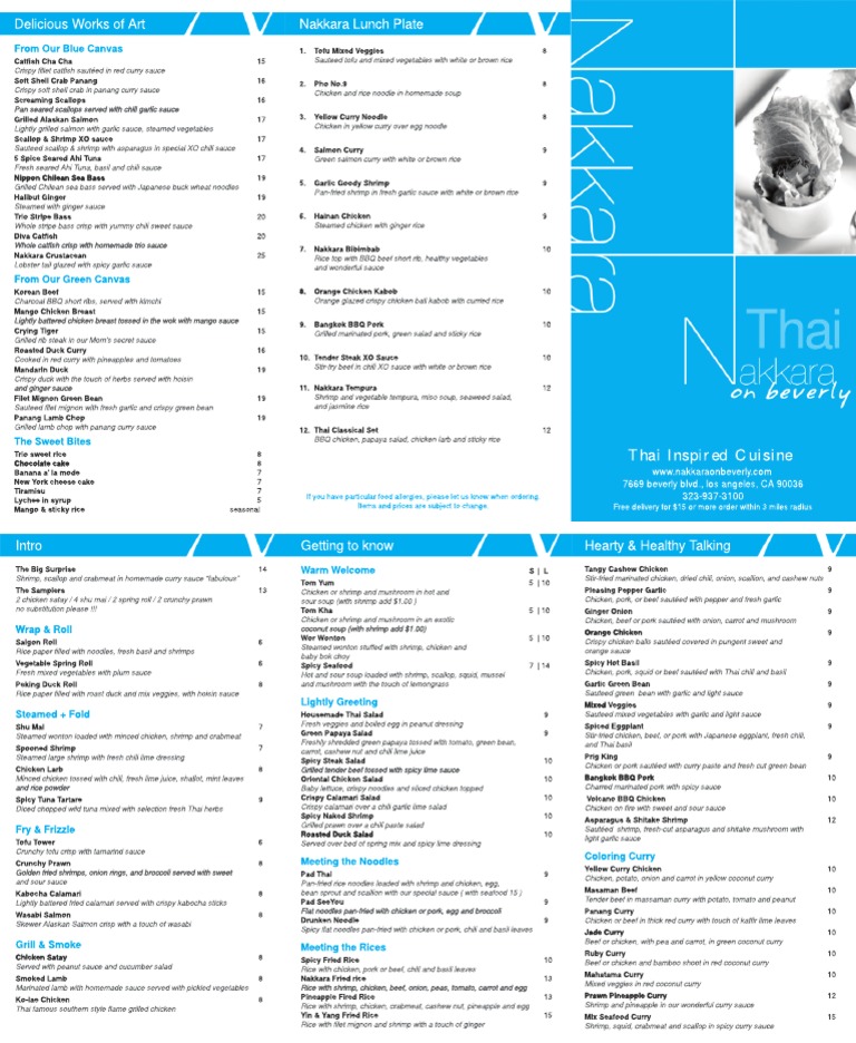 Thai Cuisine Menu at Nakkara | PDF | Thai Cuisine | Curry