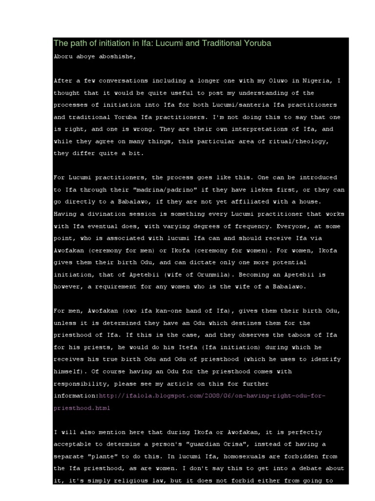 Ifa Initiation: Lucumi vs. Yoruba Paths | PDF | Santería | Religion And ...