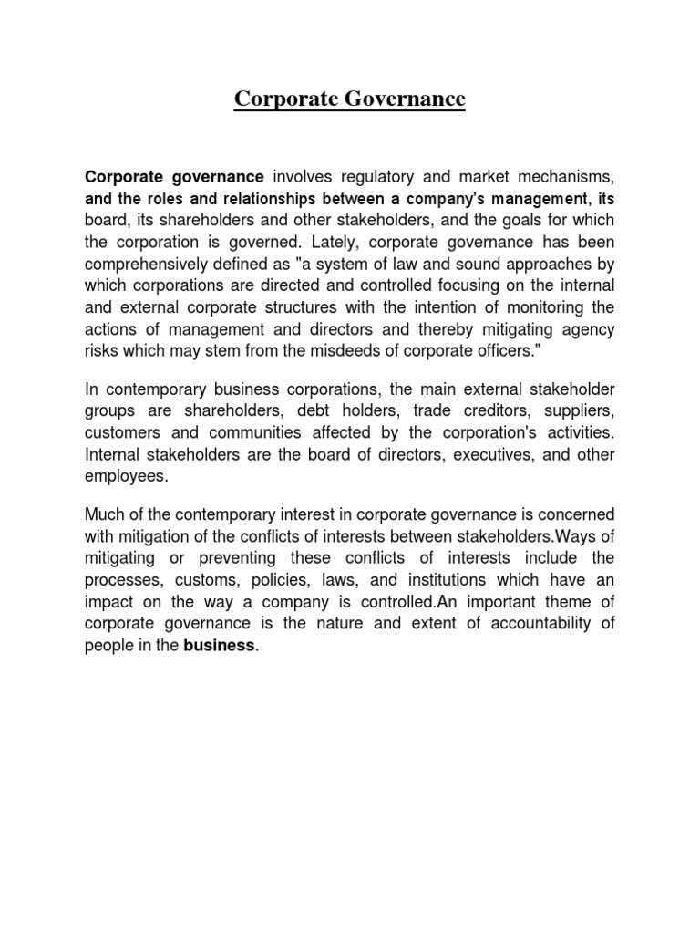 future of corporate governance essay