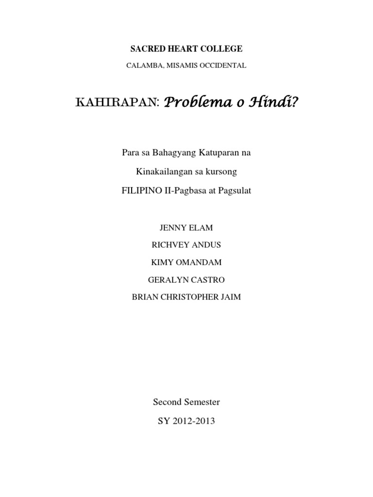 Halimbawa ng pamagat ng thesis sa filipino