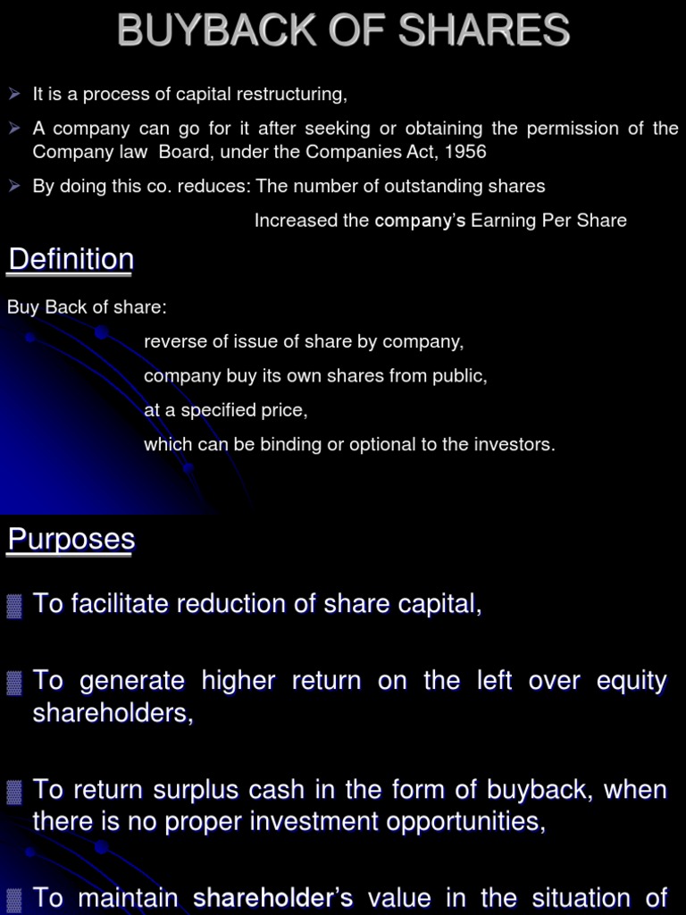 Buyback Of Shares Pdf Share Repurchase Stocks