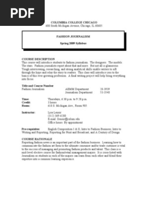 Master Fashion Journalism Syllabus