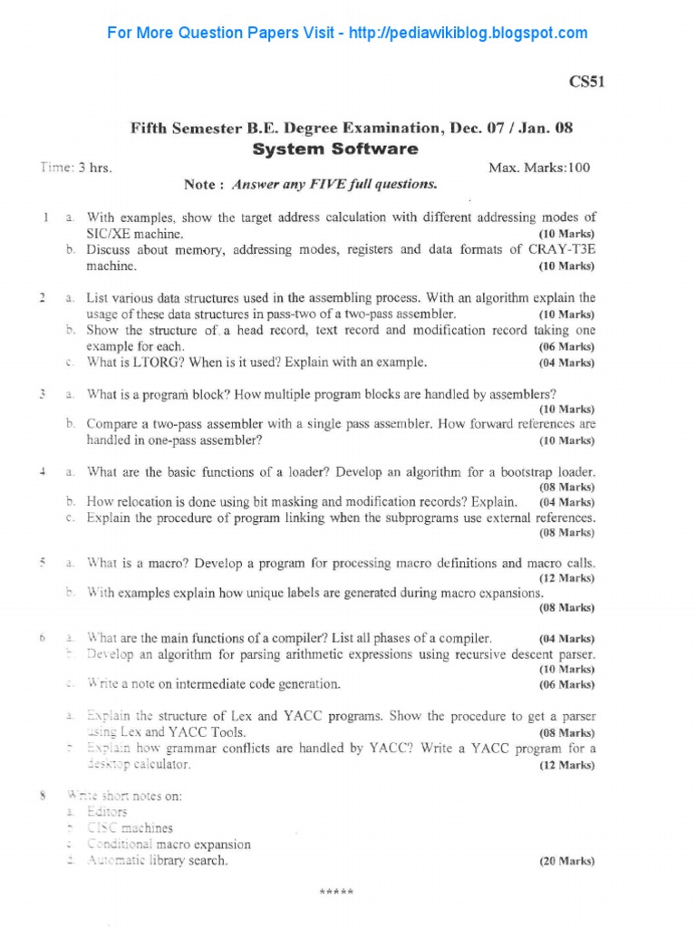 System Software Exam Questions and Answers | PDF