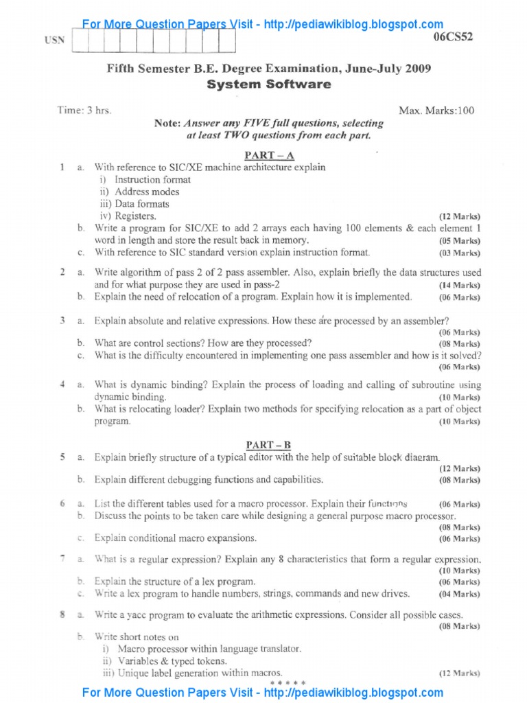System Software Exam Paper 2009 | PDF | Macro (Computer Science ...