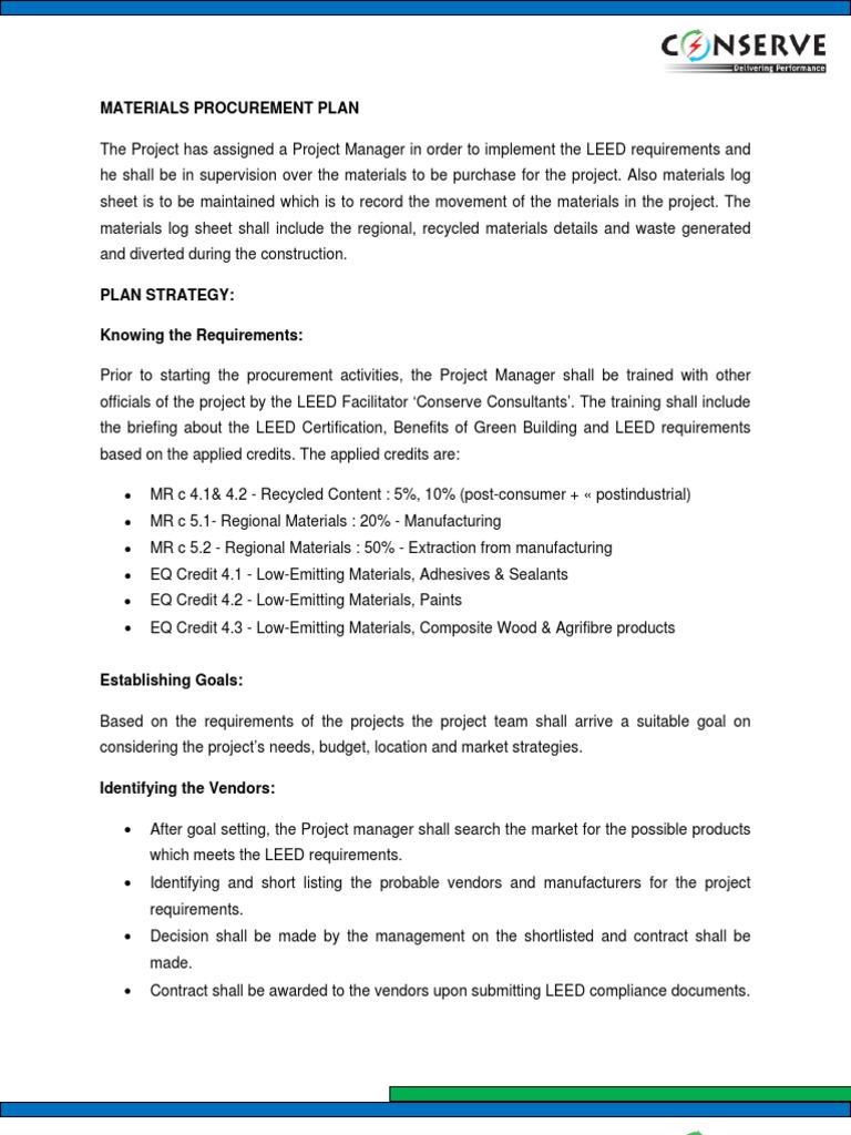 LEED Materials Procurement Plan | PDF | Business