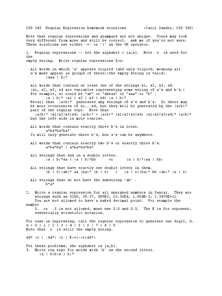 Regular Expression Homework Solutions | PDF | String (Computer Science ...