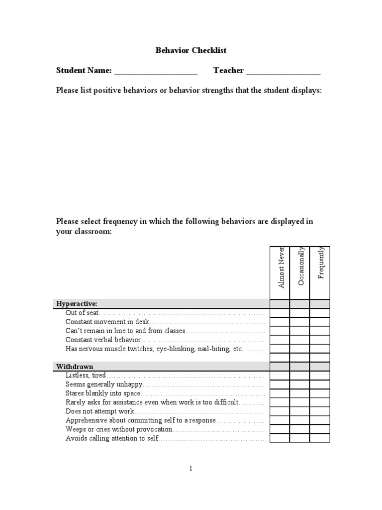 Student Behavior Assessment Tool | PDF