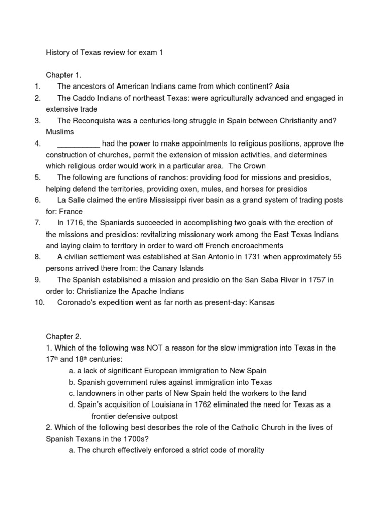 History of Texas practice quiz