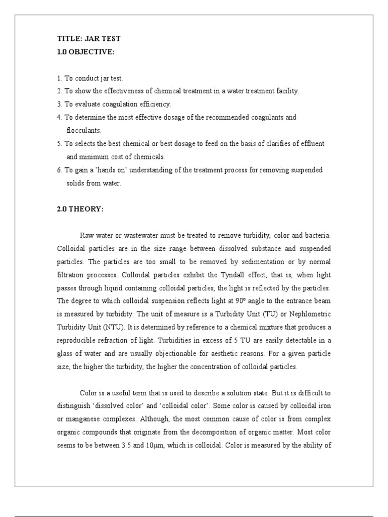 Jar Test Lab Report PDF Colloid Chemical Substances