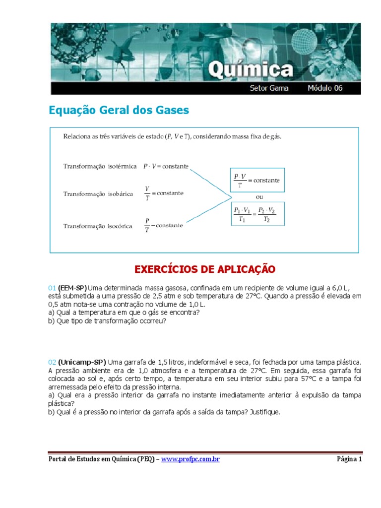 Lista de Exercicios Gases | PDF | Gases | Temperatura