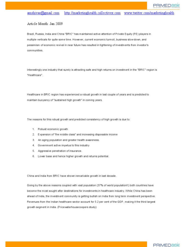 Investment in Healthcare-India-Part1 | PDF