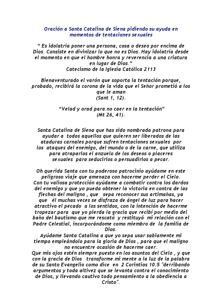 Oración A Santa Catalina de Siena Pidiendo Su Ayuda en Momentos de  Tentaciones Sexuales | PDF | Cristo (título) | espíritu Santo, image size:768x1024