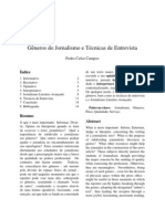 Gêneros do Jornalismo e Técnicas de Entrevista