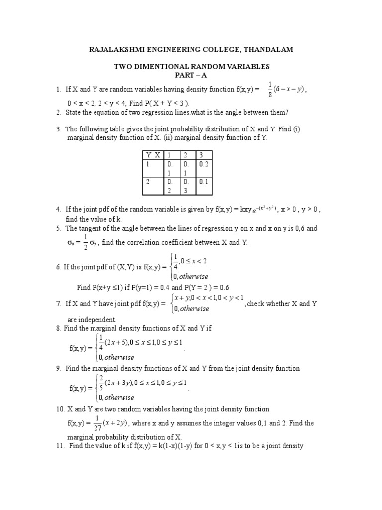 Two Dimensional Random Variables Notes