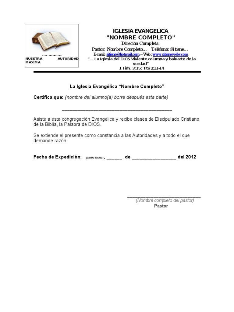Modelo de Certificado Para Exoneracion Curso de Religion 