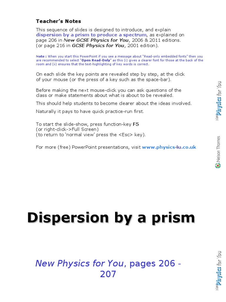 Dispersion by A Prism | Download Free PDF | Prism | Dispersion (Optics)