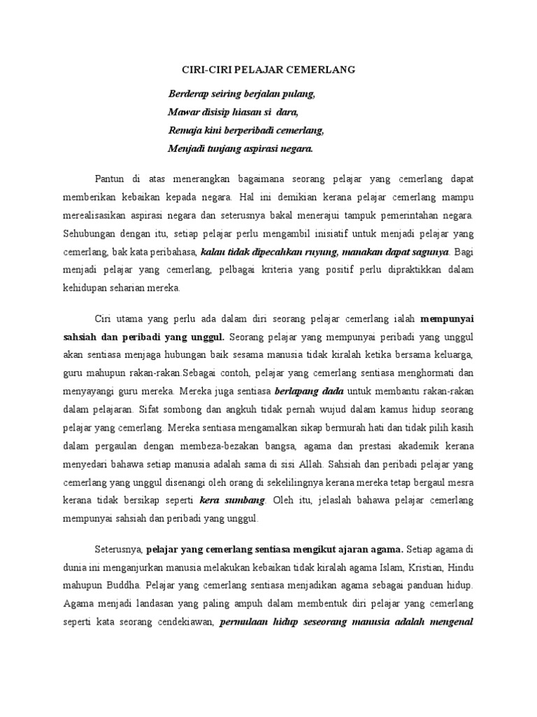 Ciri Ciri Pelajar Cemerlang Pdf