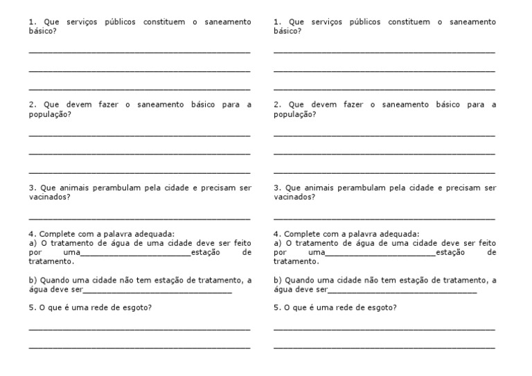 Atividades de Saneamento Básico 7º Ano | PDF | Finanças e Administração ...