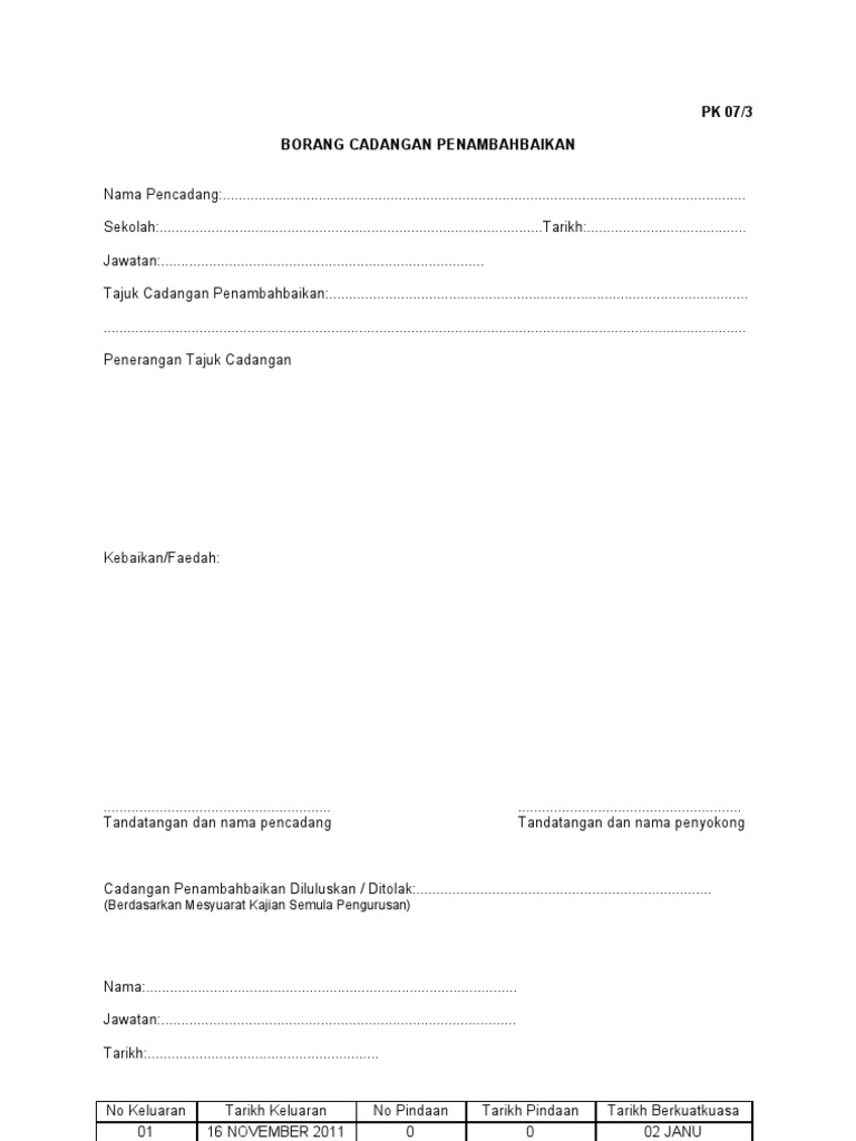 Borang PK 07 3 Borang Cadangan Penambaikan | PDF