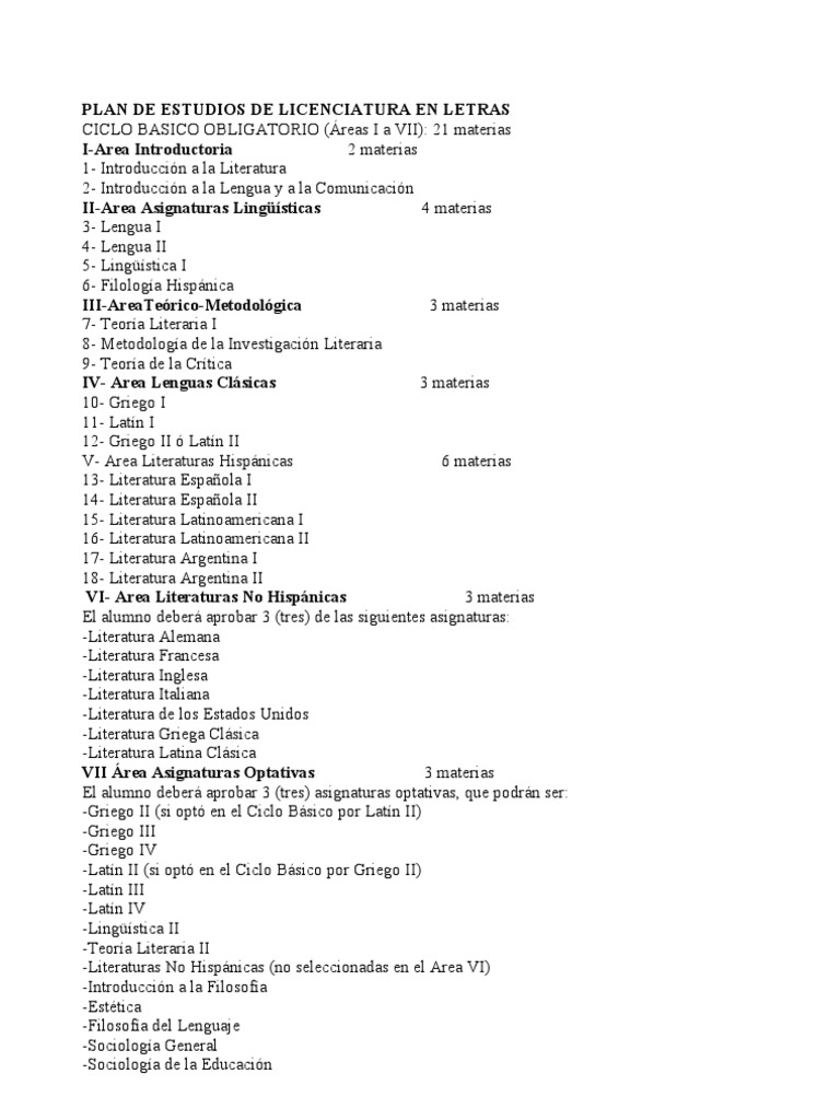 Plan de Estudios Licenciatura en Letras | PDF | latín | Universidad