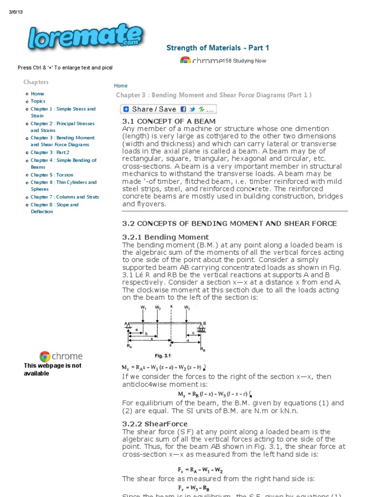 Chapter 3 Bending Moment And Shear Force Diagrams Part 1 Strength