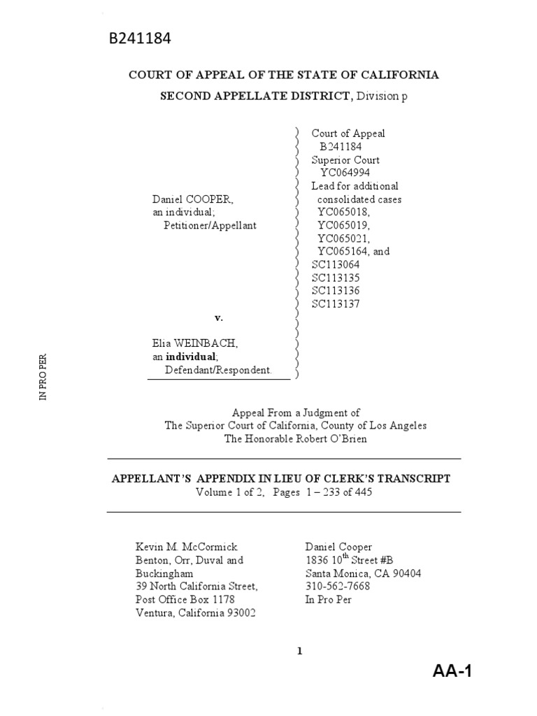 b241184 Appendix Cooper Rev6 Wtoc Wpgno | PDF | Child Support | Demurrer