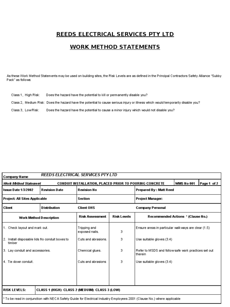 Conduit Installation Work Method Statements | PDF | Occupational Safety ...