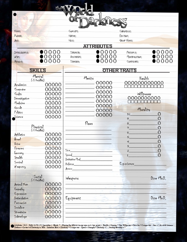 New World of Darkness Character Sheet PDF