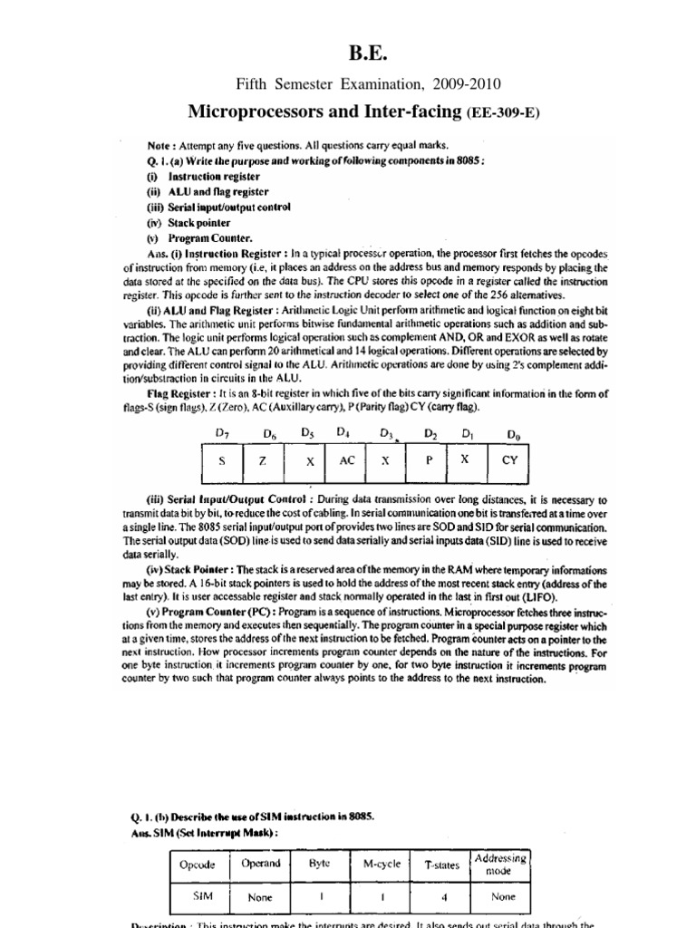 Microprocessors Exam EE-309-E 2009-10 | PDF | Technology & Engineering