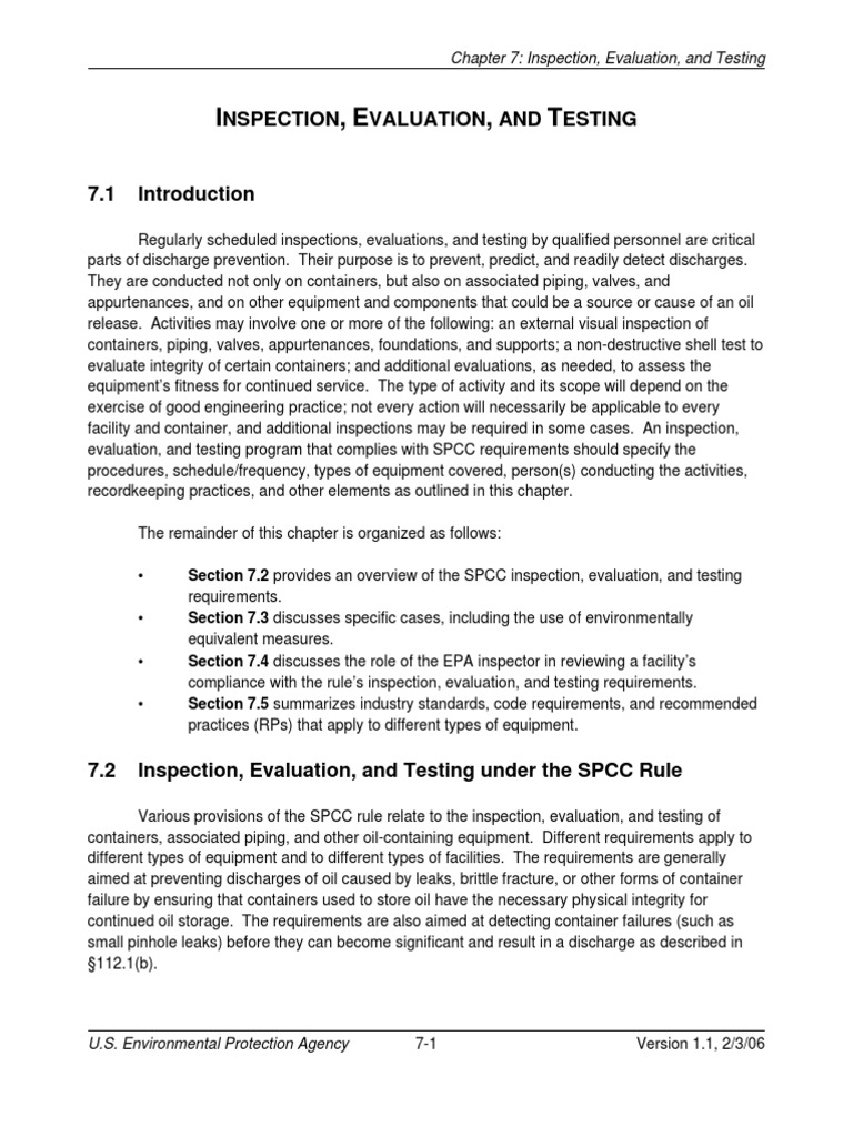 SPCC Inspection and Testing Guidelines | PDF