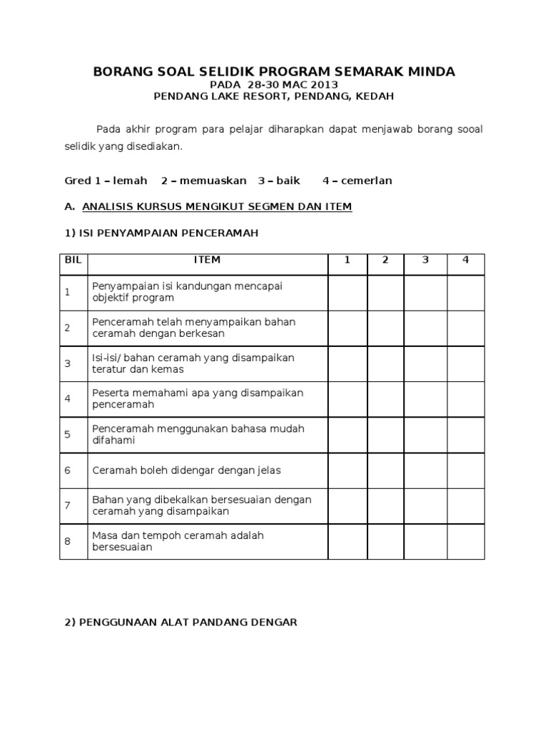 Yuk Cek Borang Soal Selidik Ceramah Terbaik Daftar Contoh Soal Terbaru