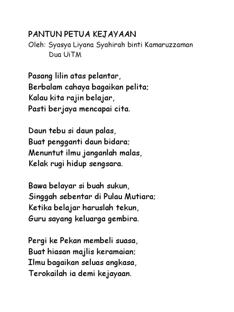 Pantun Petua Kejayaan Pdf