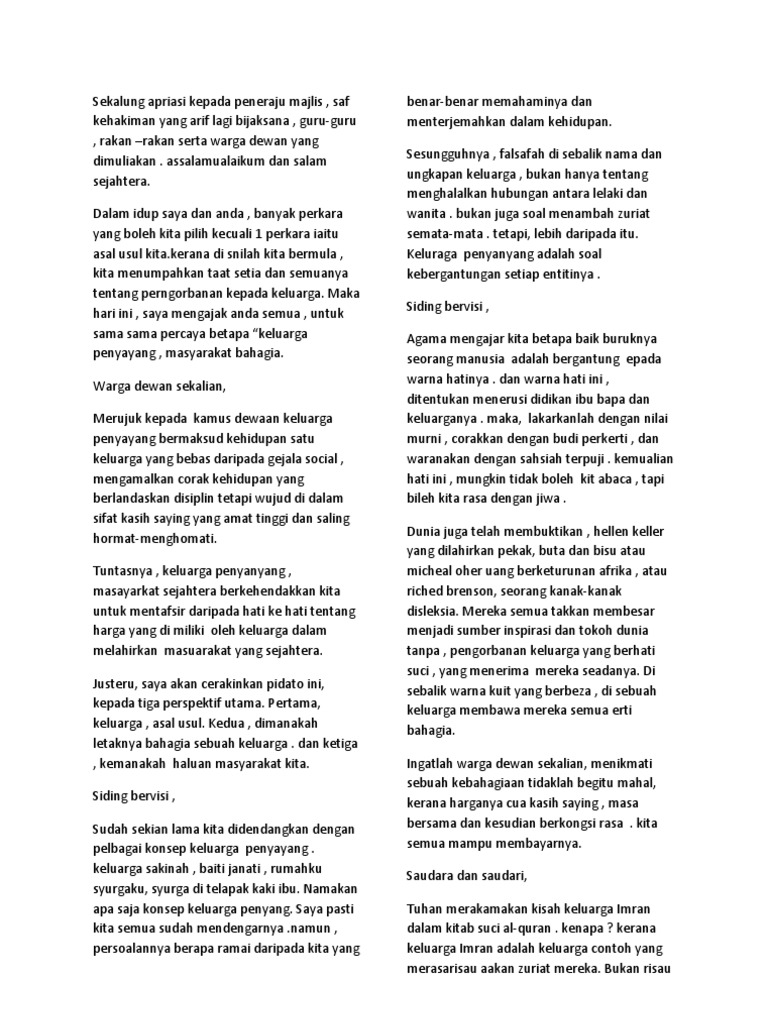 Pidato Keluarga Penyayang Masyarakat Bahagia