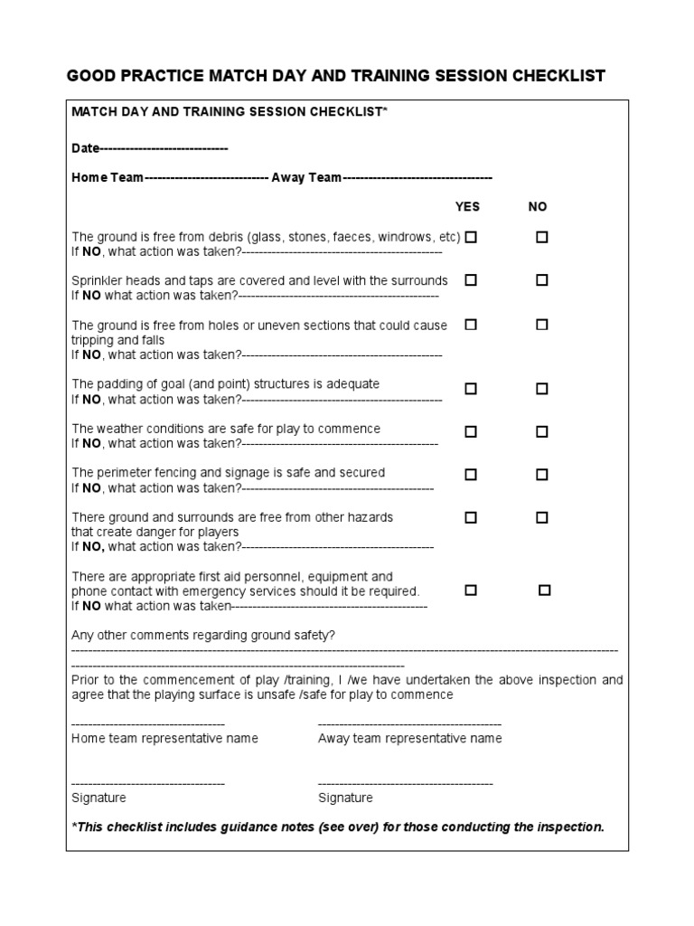 Match Day Safety Inspection Checklist | PDF | History