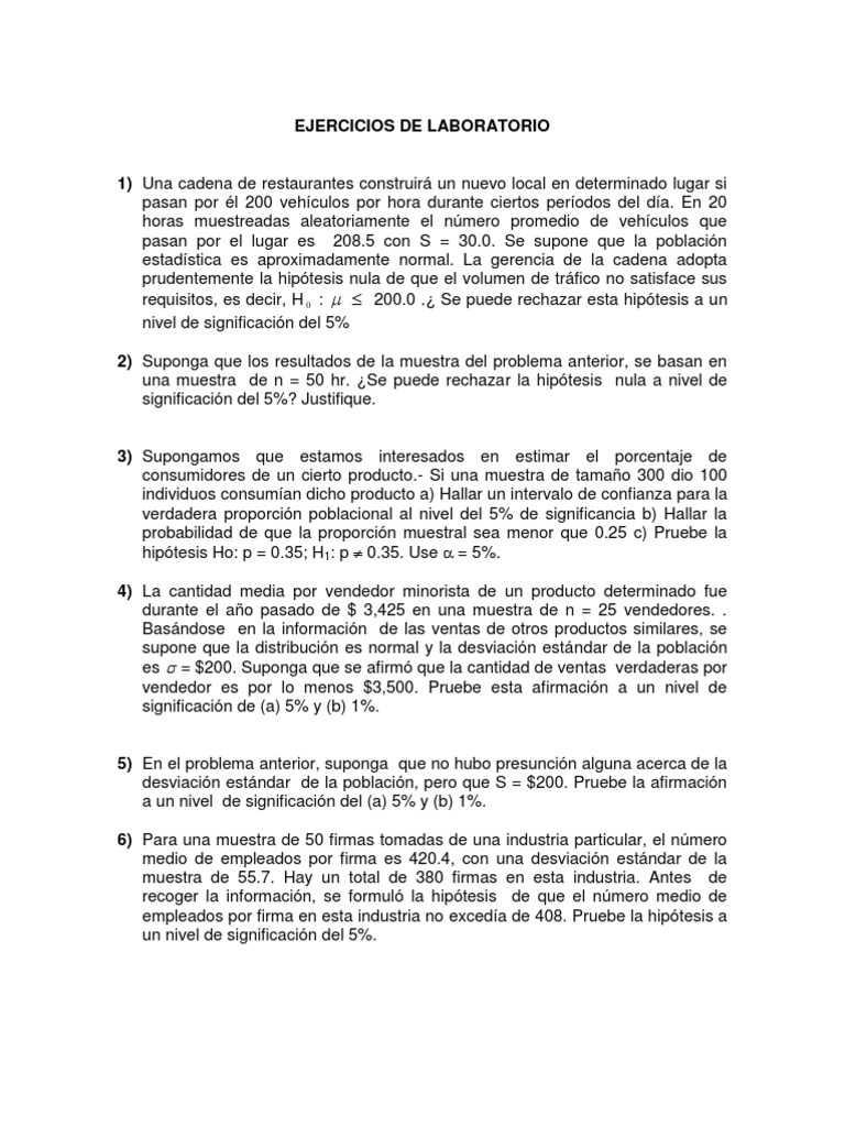 HIPOTESIS Ejercicios Desarrollados | PDF | Muestreo (Estadísticas ...