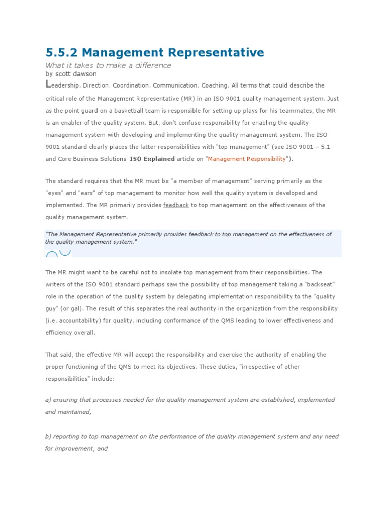 Role Of Mr In Iso 9001 | Pdf | Internal Audit | Audit