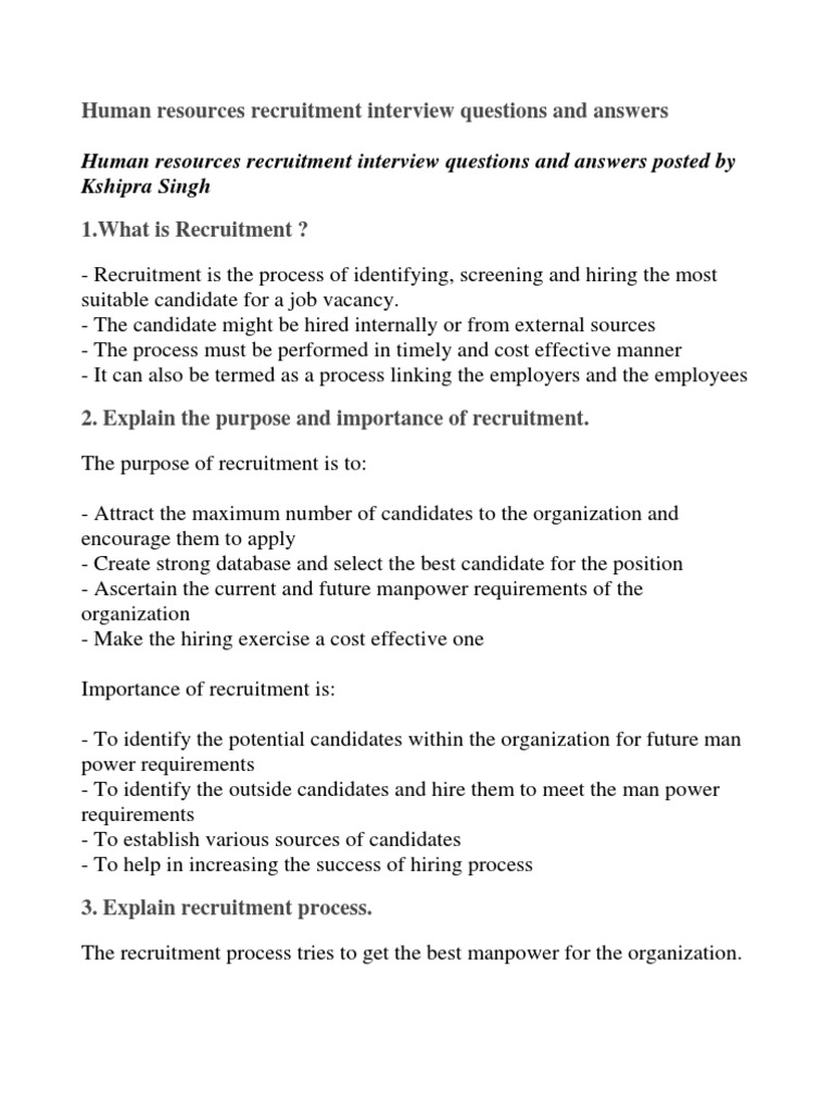 Human Resources Recruitment Interview Questions And Answers Recruitment Equal Opportunity