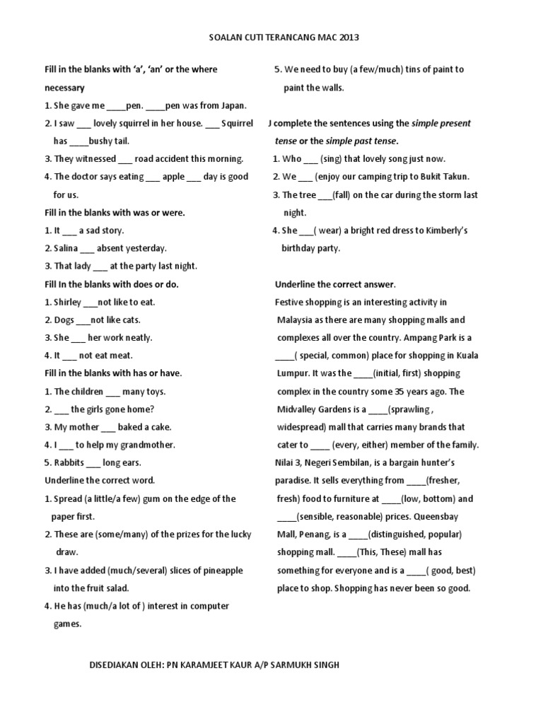 Form 3 English Grammar Exercises | PDF