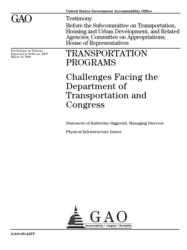 Transportation Programs Challenges Facing The Department of ...