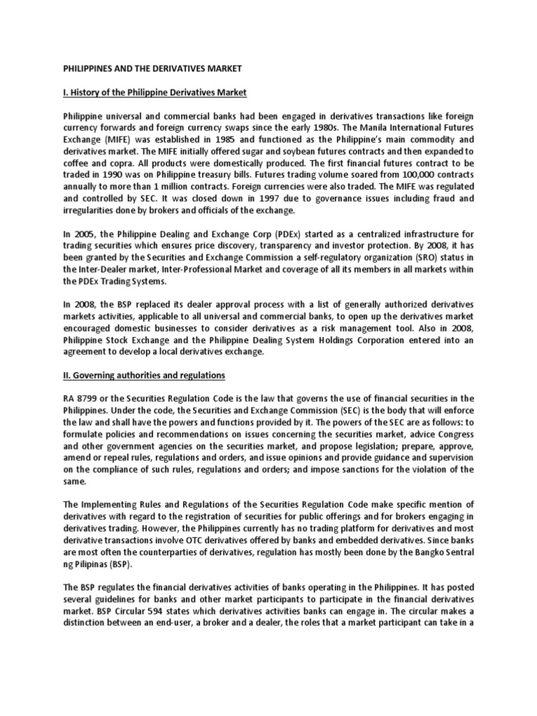 Philippine Derivative Market A Study Derivative Finance - 