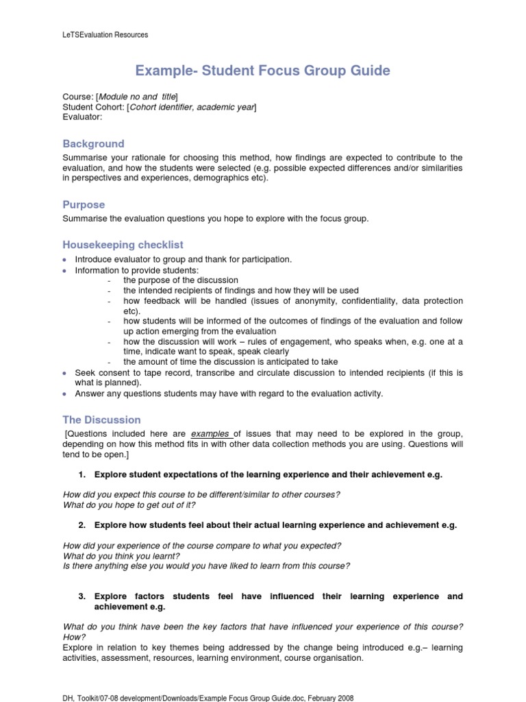 Example - Focus Group Guide PDF | PDF